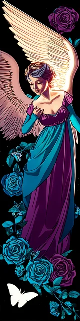 Free angel bookmark featuring an angel in a purple dress